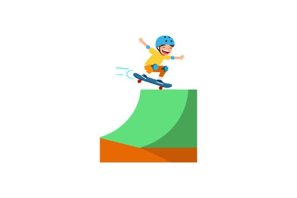 Boy Skateboarding on Green Ramp with Blu: A Burst of Energetic Design