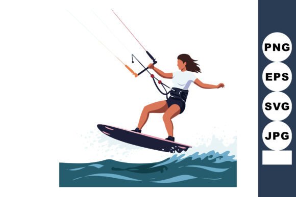 Capturing Dynamic Energy with Woman Kiteboarding on Ocean Waves Active