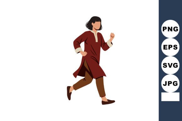 Celebrating Cultural Motion: The Woman Walking in Traditional Clothing Wi Illustration