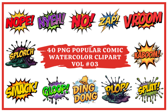 Comic Energy in Watercolor: Clipart Vol #03