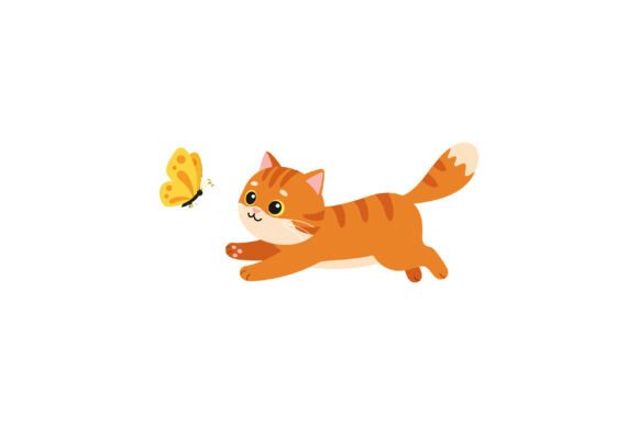 Cute Orange Cat Chasing a Butterfly in F: A Playful Font for Creative Brands