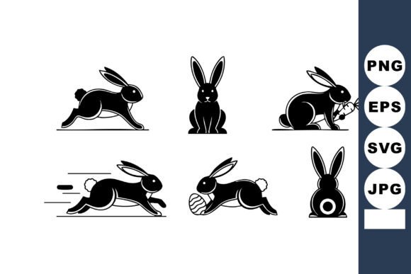 Dynamic Black Silhouette Rabbits for Creative Projects