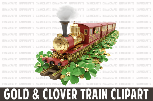 Infuse Festive Charm with Gold and Clover Train Clipart PNG