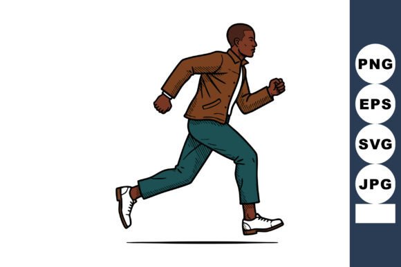 Man Running Fast in Brown Jacket and Tea: Energetic Vector Art for Dynamic Projects