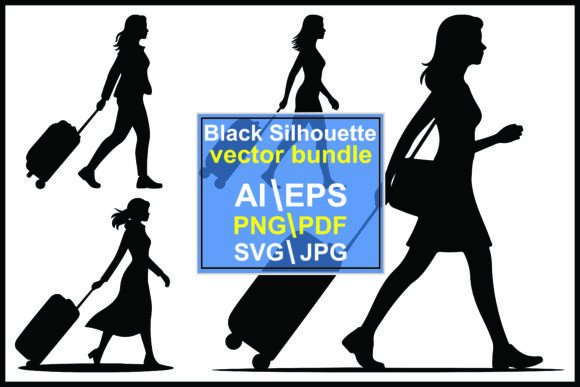 Silhouettes of Women Walking Bundle: Versatile Design Assets