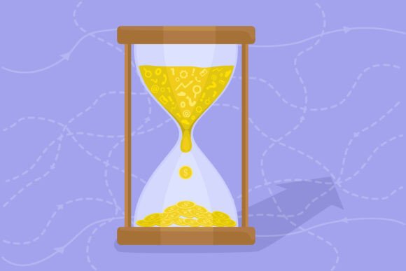 Time Flowing with Coins in Hourglass: The Visual Parable
