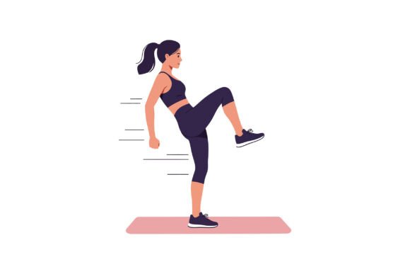 Woman Exercising High Knee Workout on Mat: Fitness Vector Art