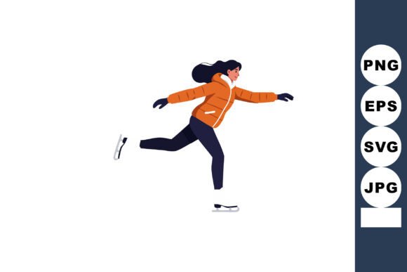 Woman Ice Skating in Orange Jacket: A Dynamic Design Asset
